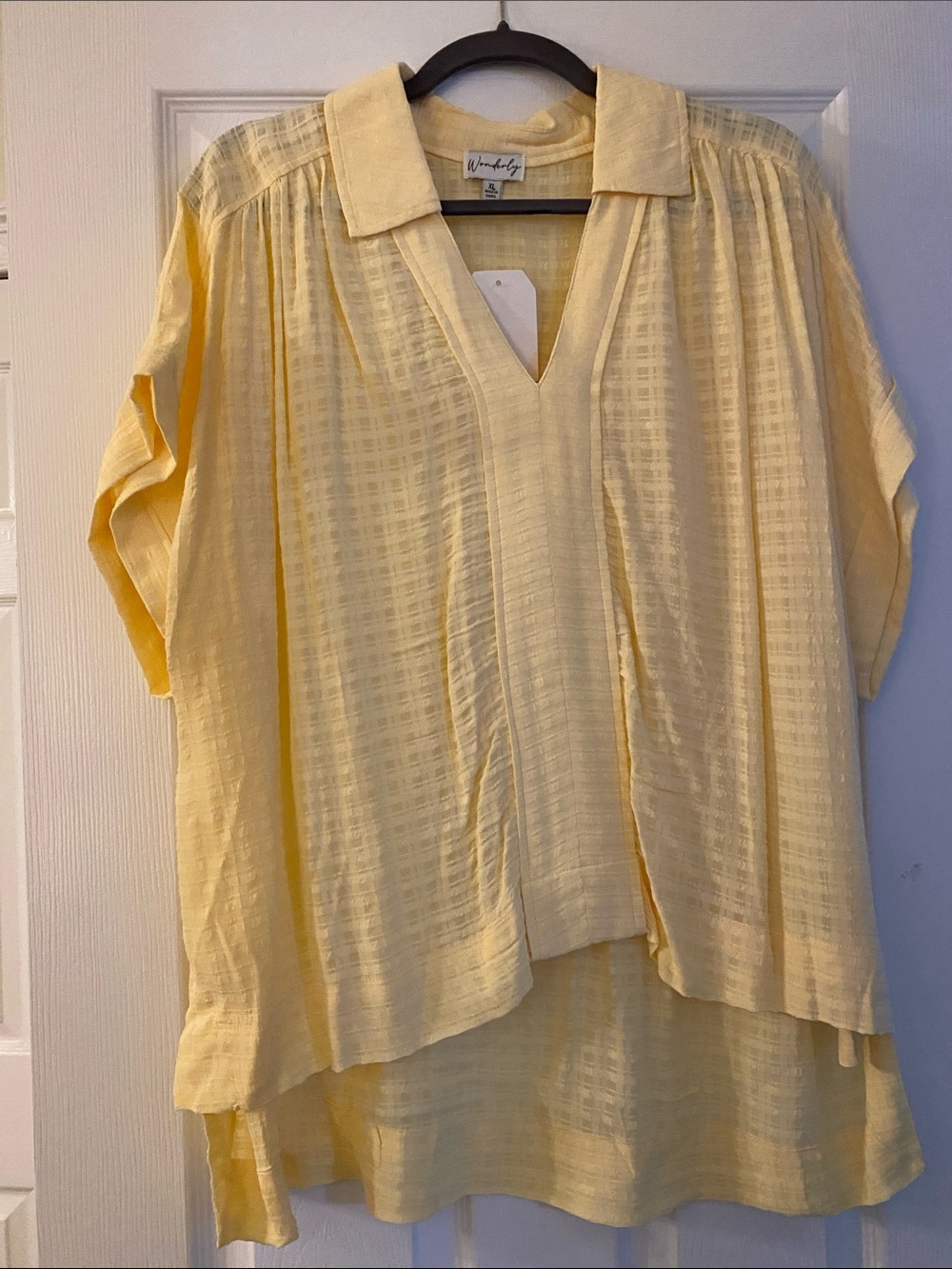 Wonderly Pale Yellow Collared V-Neck Tunic